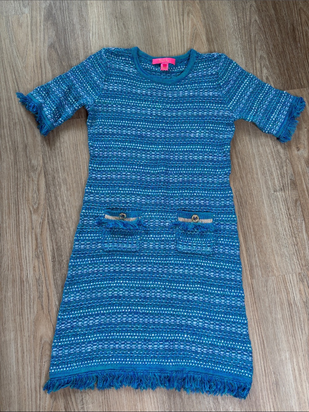 Lilly Pulitzer Beckington Sweaterdress Blue Grotto Metallic Tweed XXS
